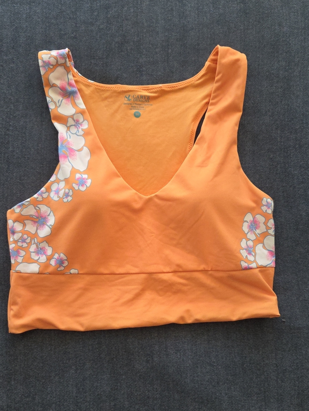 Carve Designs Orange Floral V-Neck Sports Bralette